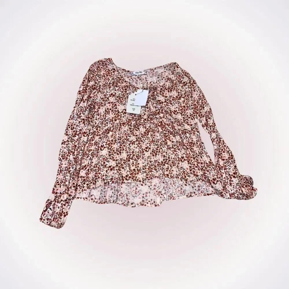 Pink Rose cream floral long sleeve shirt | Sz XS